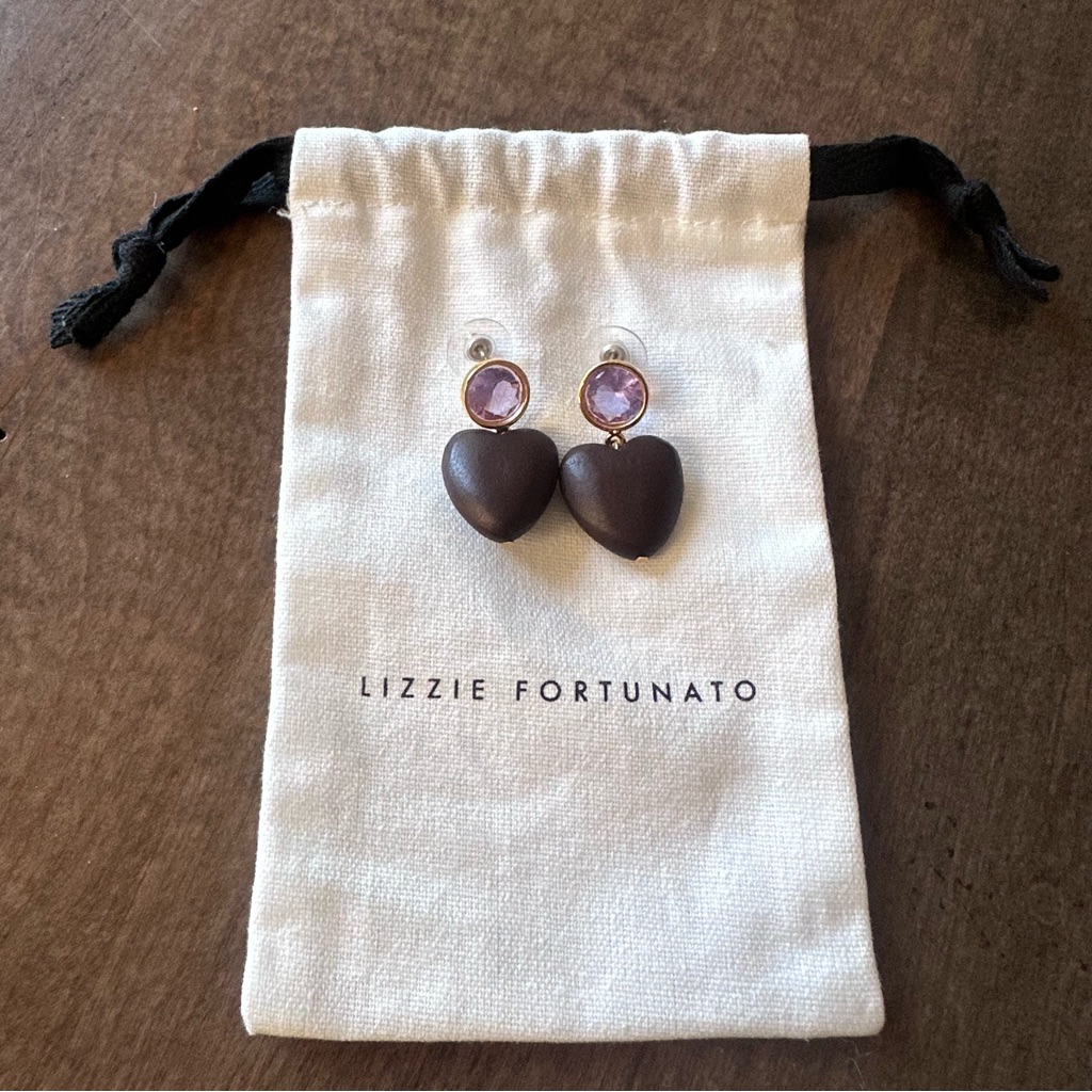 Lizzie Fortunato Violet Crush Earrings - Carved Wood Heart 195$